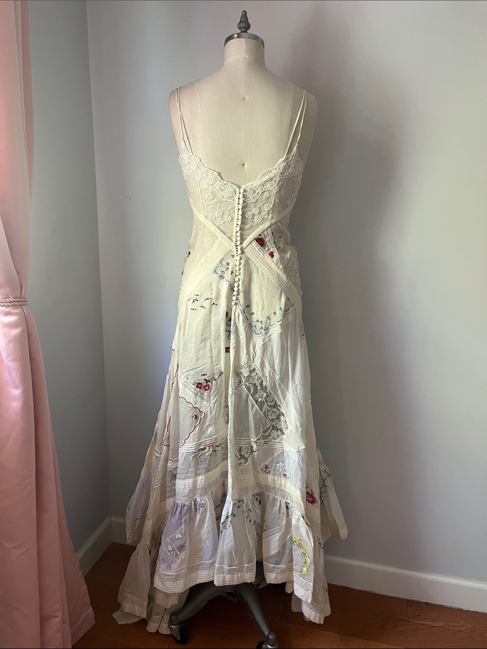 Tory Burch Cream Handkerchief Slip Maxi Dress with Embroidered Accents - Picture 5 of 6